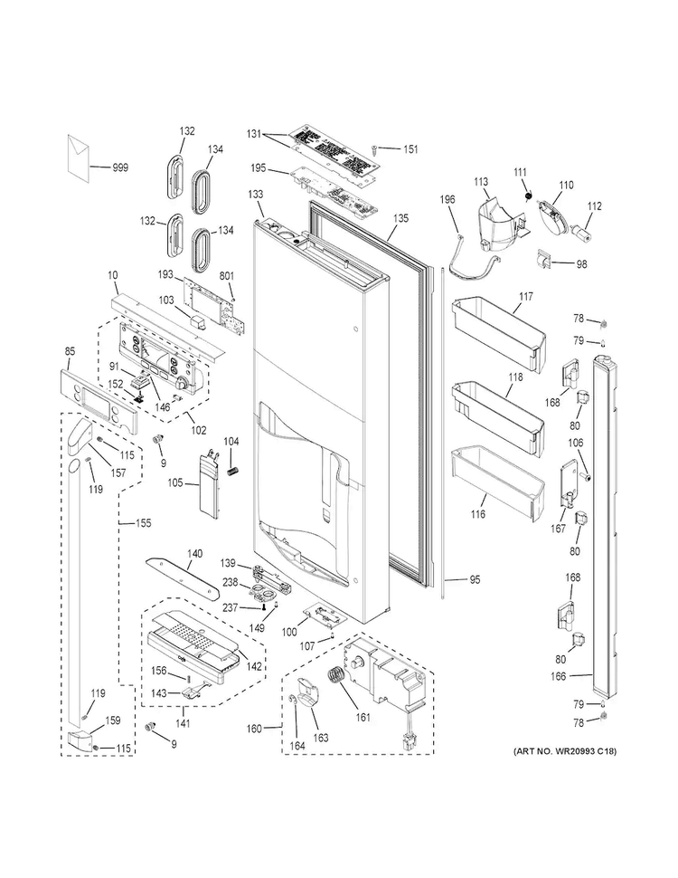 Dispenser Door Diagram and Parts List for CYE22TSHJSS  General Electric Refrigerator