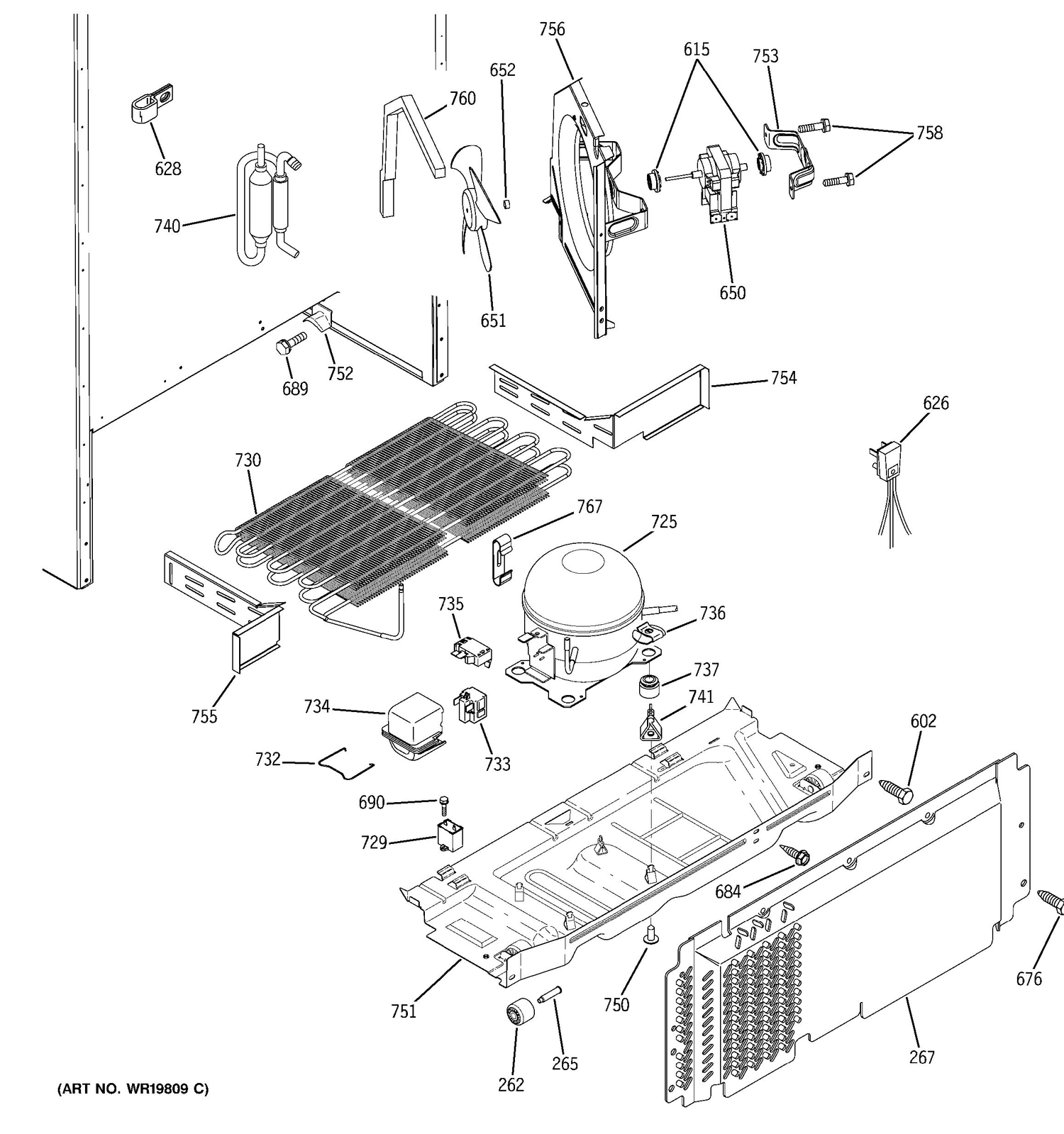 UNIT PARTS Diagram and Parts List for 38471PBRMRWW  General Electric Refrigerator