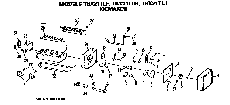 Icemaker Diagram and Parts List for TBX21TLFRAD  General Electric Refrigerator