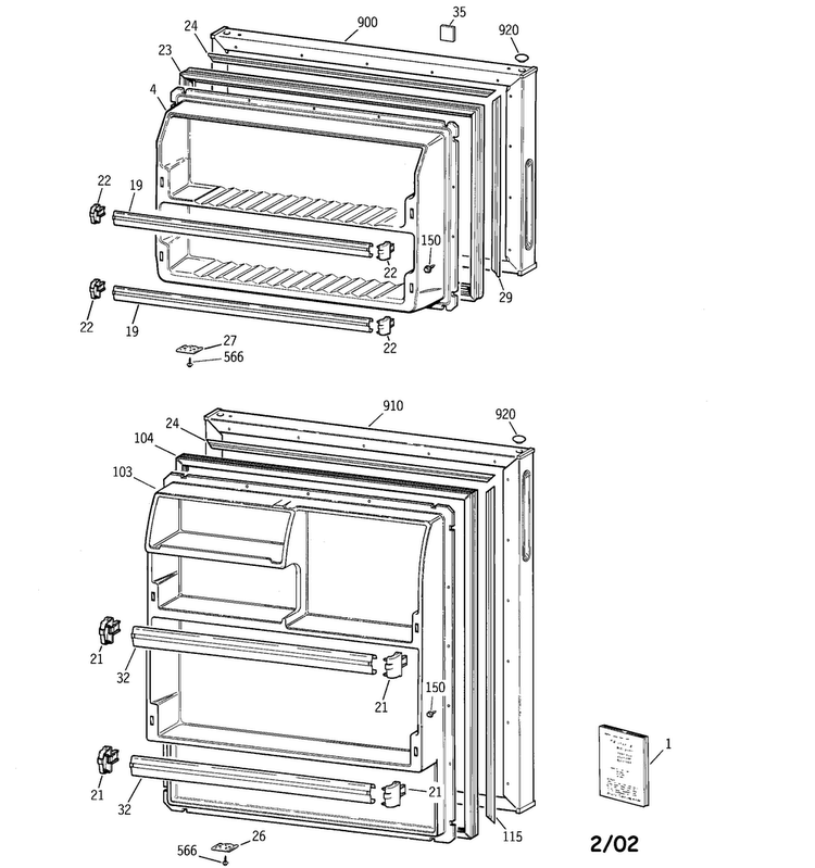 Doors Diagram and Parts List for GTR18ABMBRWW  General Electric Refrigerator