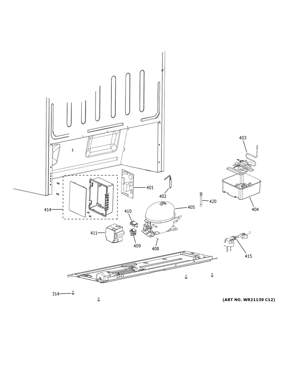Machine Compartment Diagram and Parts List for FUF21SMRDWW  General Electric Refrigerator