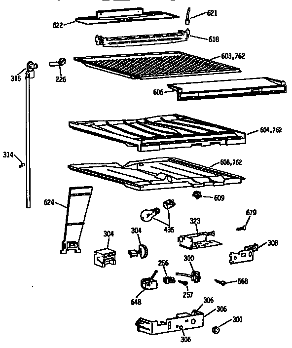 Compartment Separator Asm Diagram and Parts List for TBX18JISJRAD  General Electric Refrigerator
