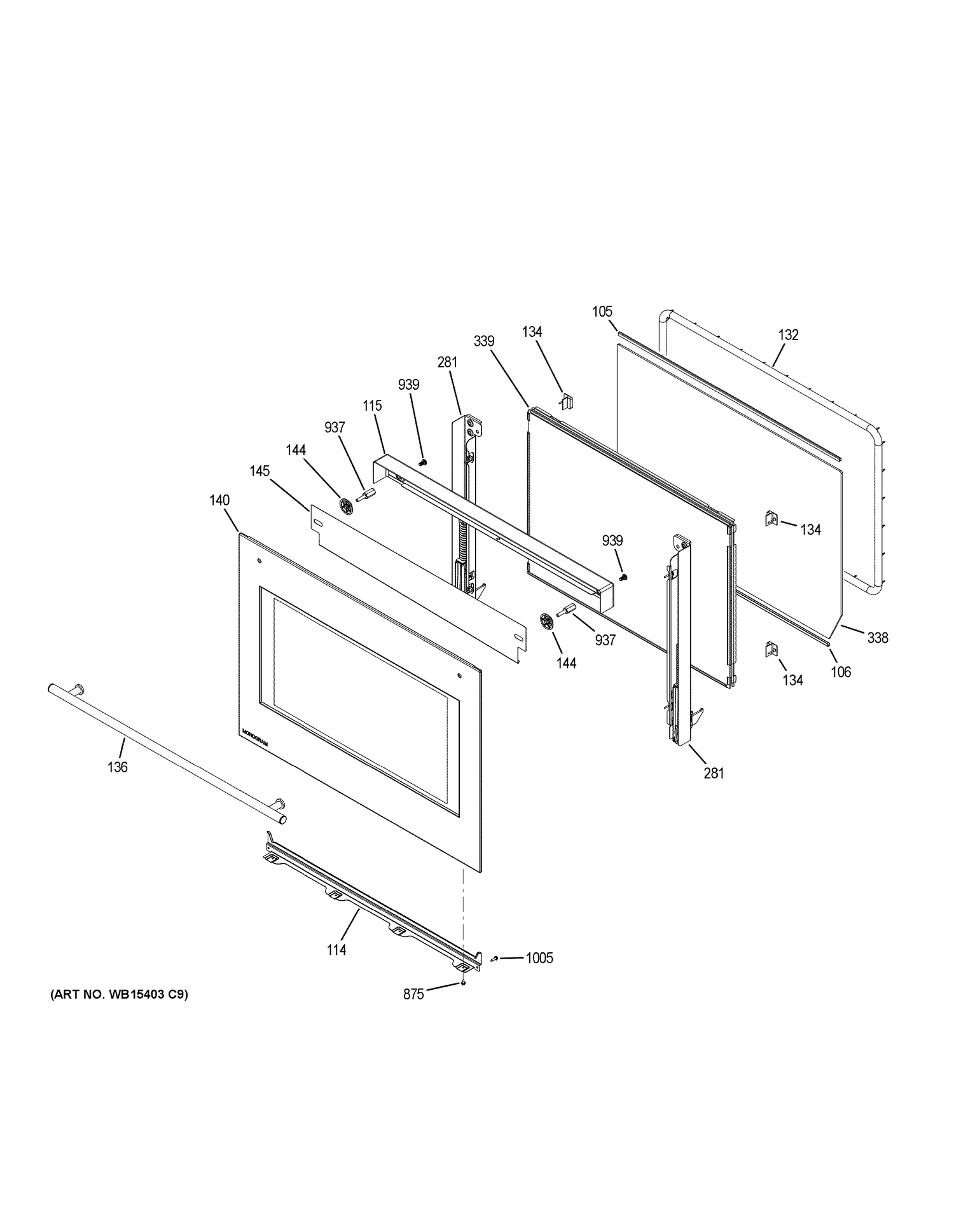 UPPER DOOR Diagram and Parts List for ZET2SH2SS  General Electric Wall Oven