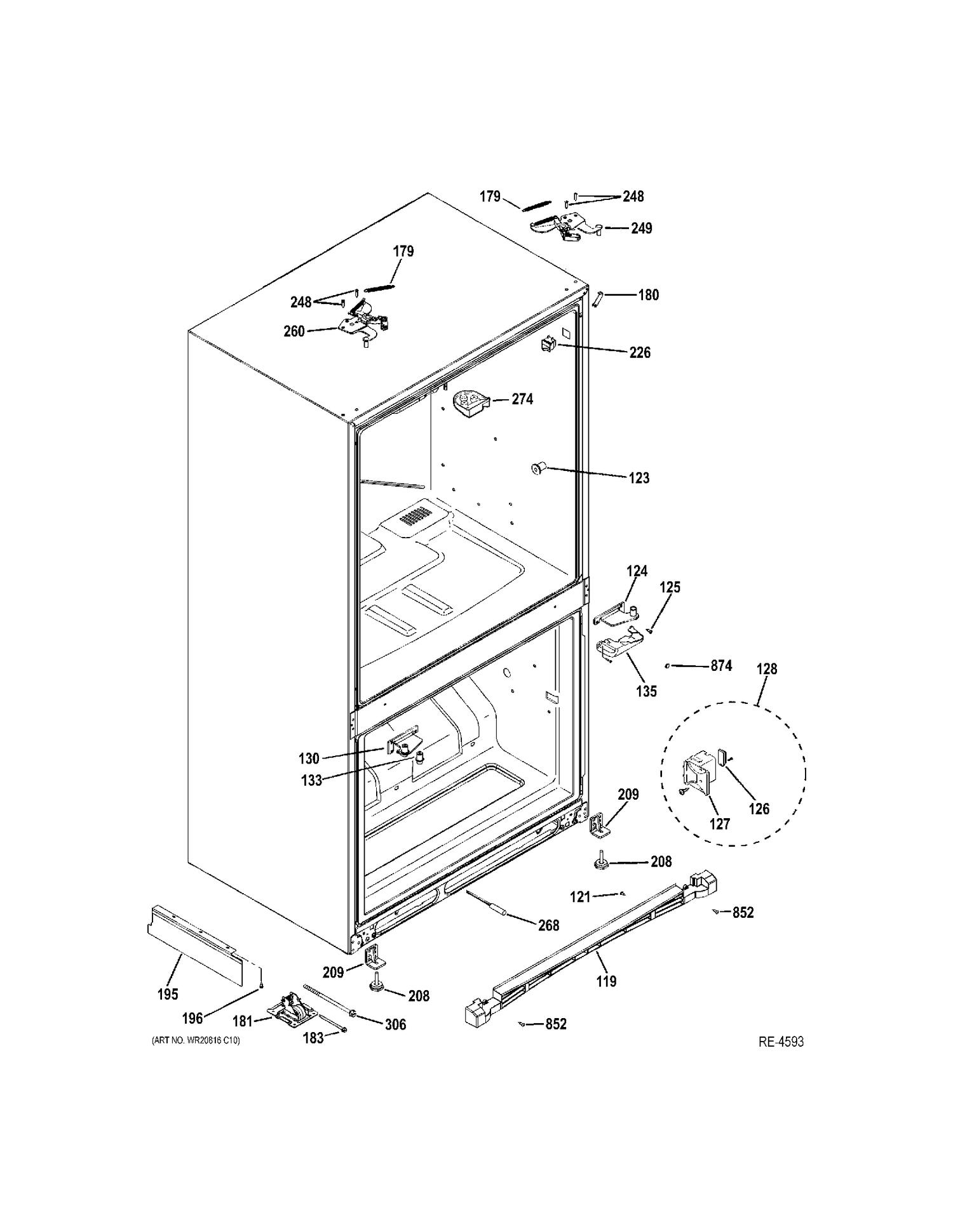 CASE PARTS Diagram and Parts List for ZFGP21HZJSS  General Electric Refrigerator
