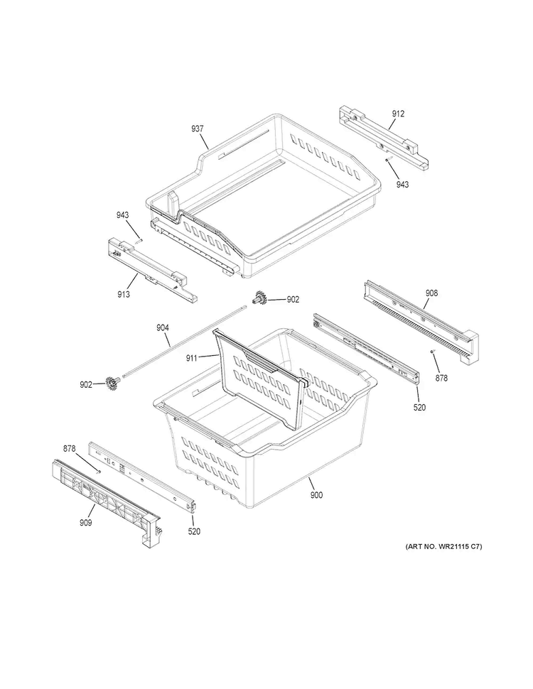 Freezer Shelves Diagram and Parts List for GFE24JSKAFSS  General Electric Refrigerator