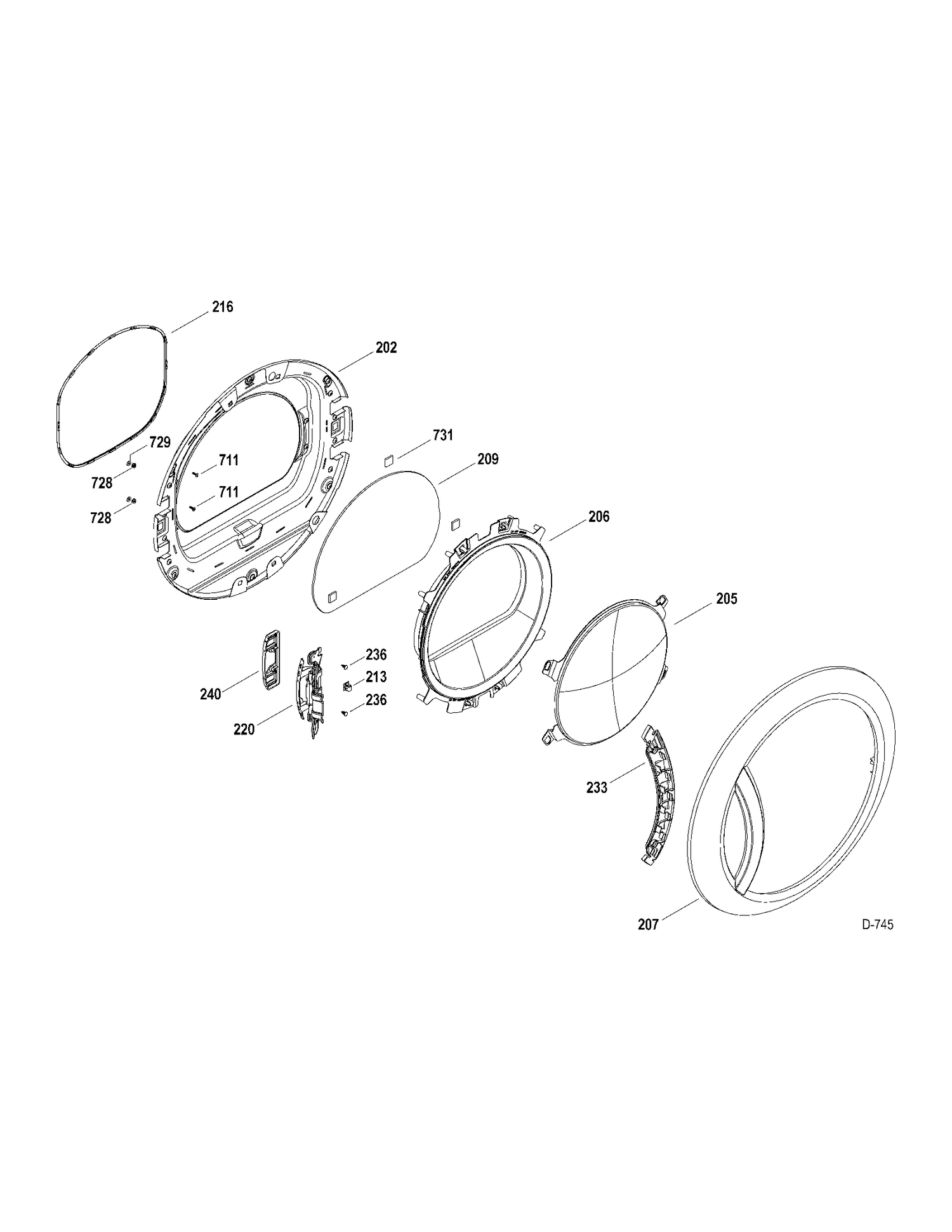 DOOR Diagram and Parts List for GFMS355EL0MS  General Electric Dryer