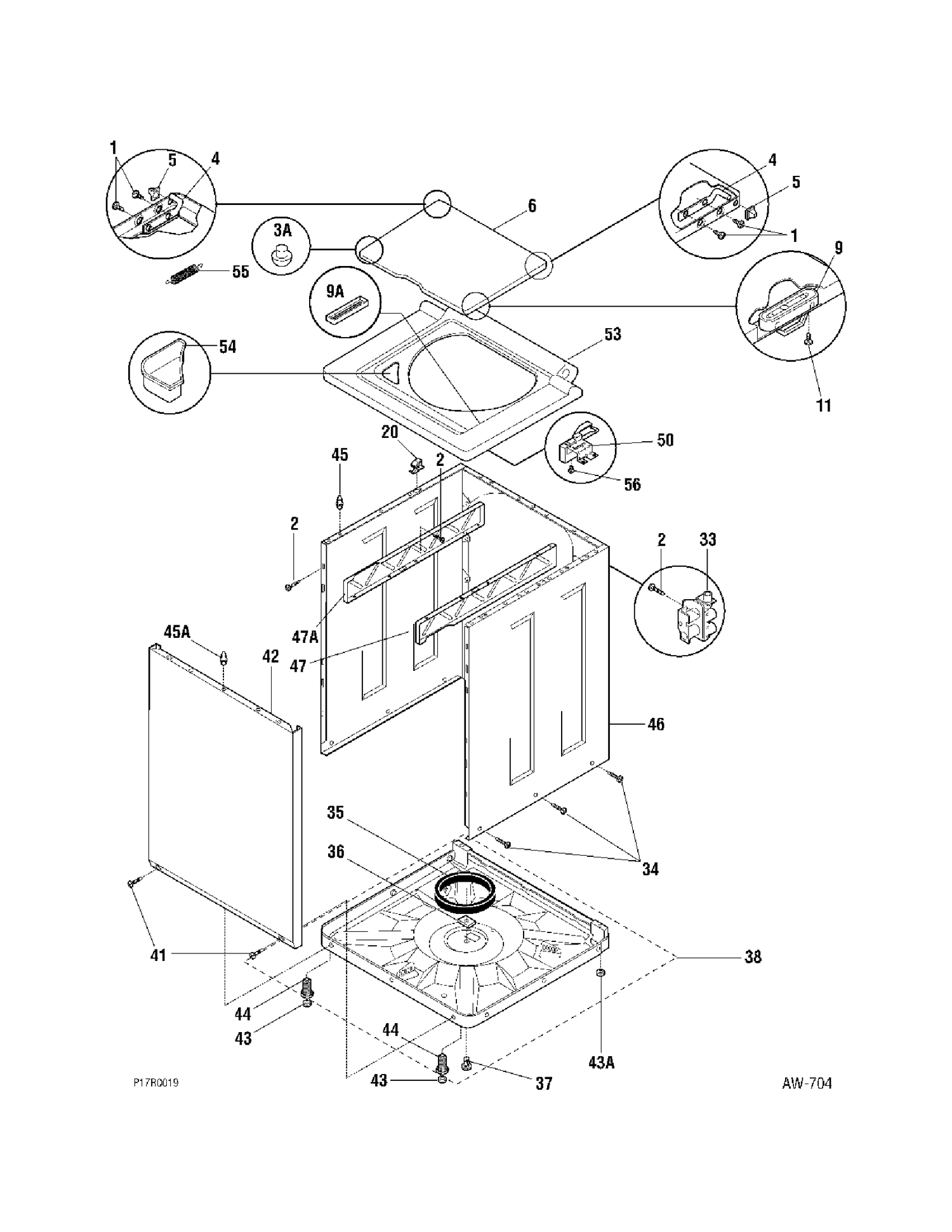 LOWER CABINET Diagram and Parts List for WSM27THAWWW  General Electric Washer