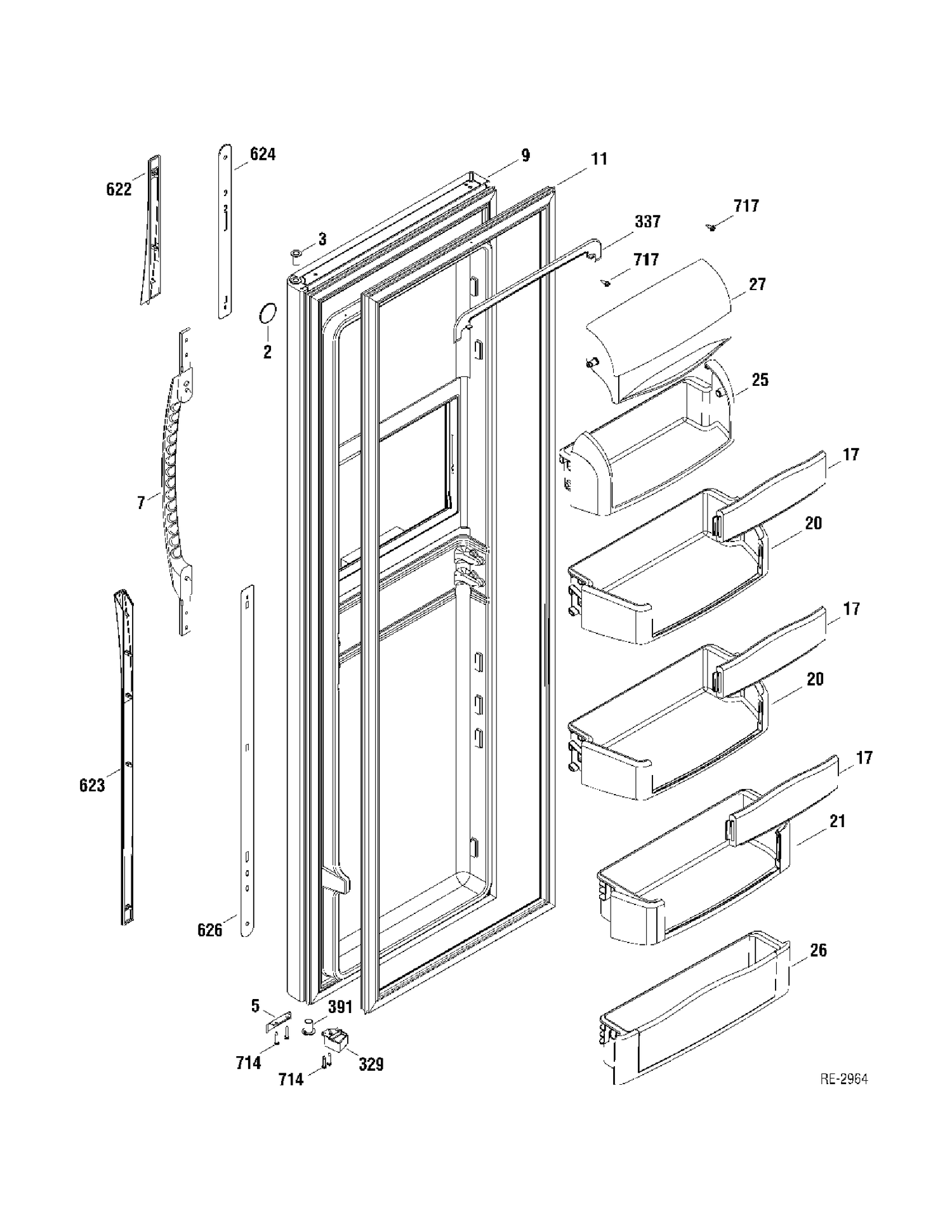 FF DOOR Diagram and Parts List for GSR23YBPDWW  General Electric Refrigerator