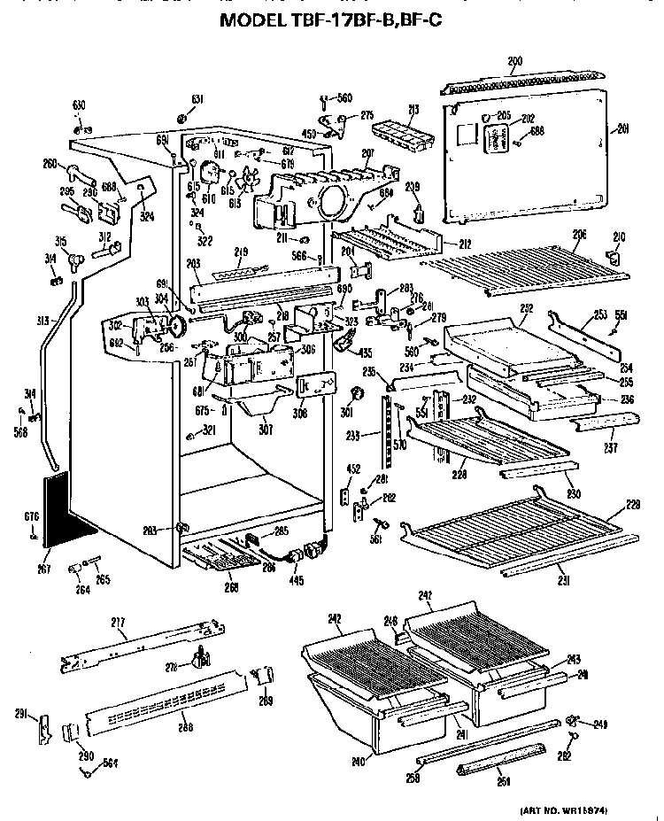 Cabinet Parts Diagram and Parts List for TBF17BFC  General Electric Refrigerator