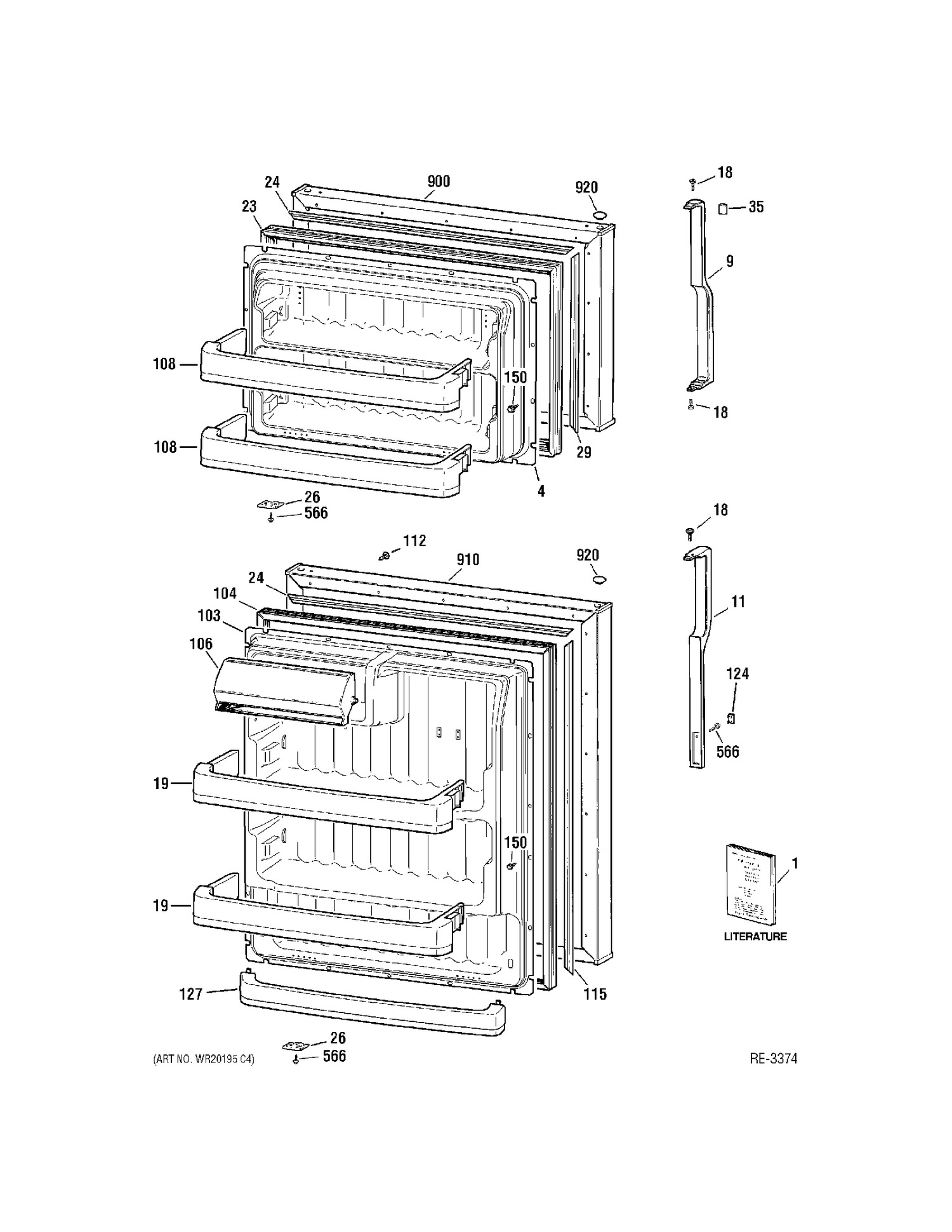 DOORS Diagram and Parts List for MTS18GBSARWW  General Electric Refrigerator