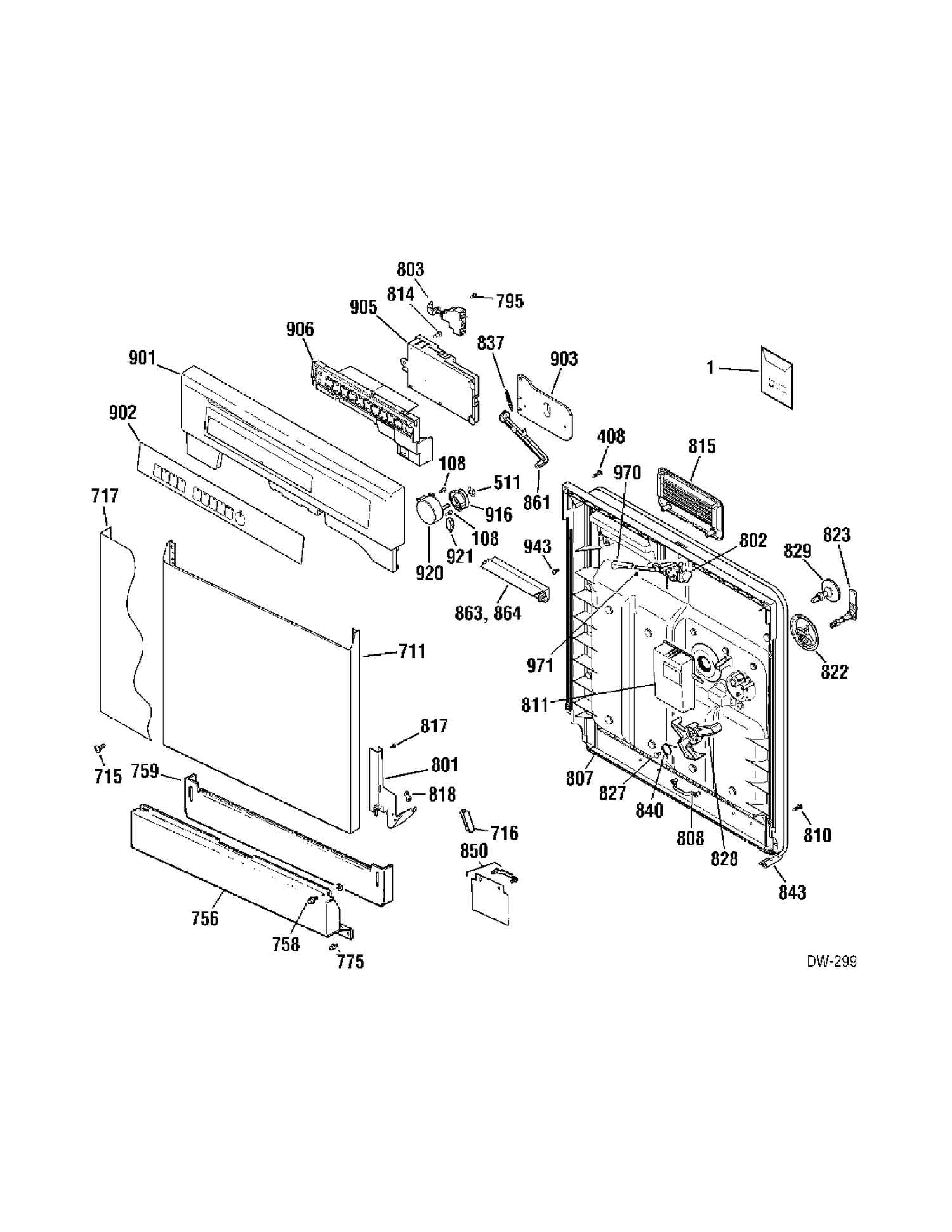 ESCUTCHEON Diagram and Parts List for GSD5911J00WW  General Electric Dishwasher