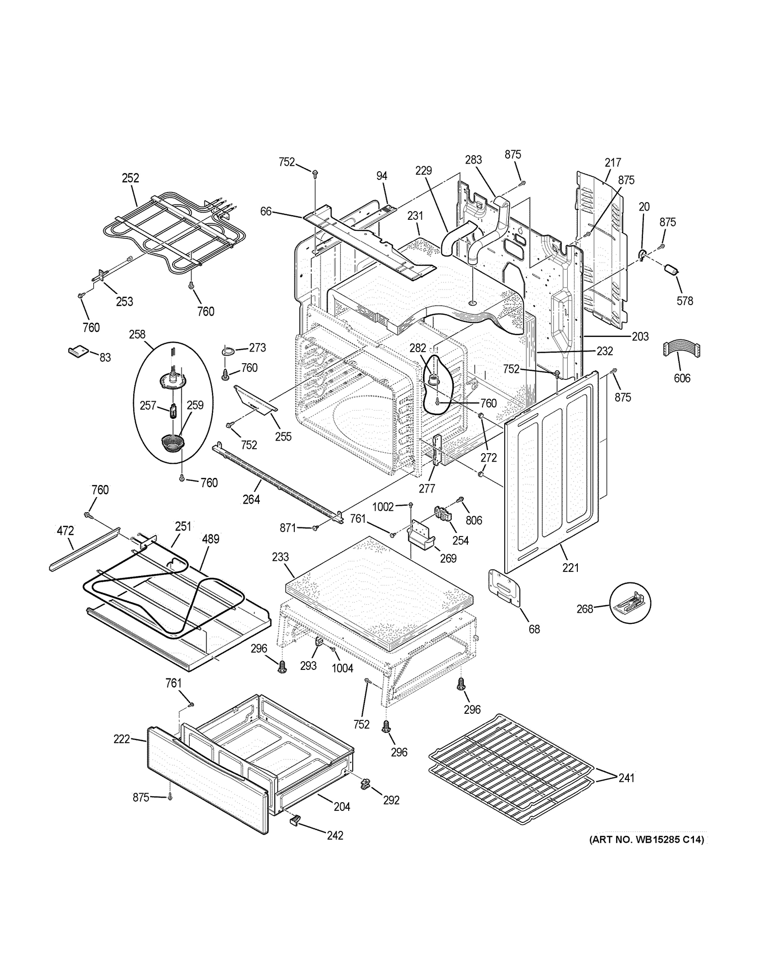 BODY PARTS Diagram and Parts List for JB755BJ5TS  General Electric Range