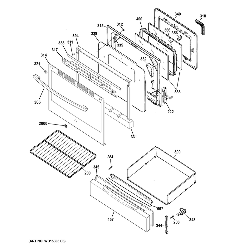 Door & Drawer Parts Diagram and Parts List for JGB450REF4SS  General Electric Range