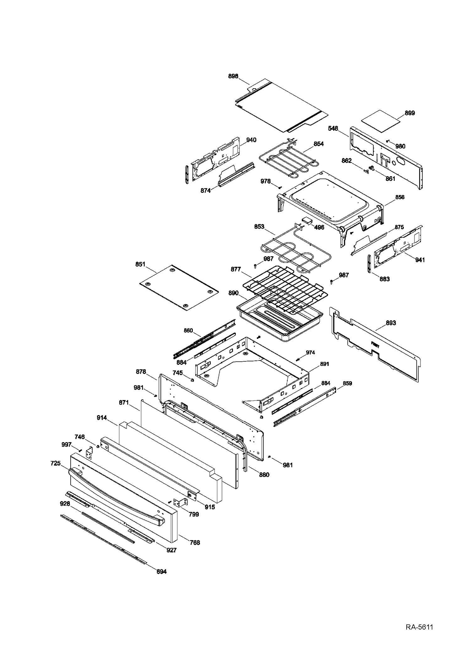 DRAWER Diagram and Parts List for PCS940DF1WW  General Electric Range