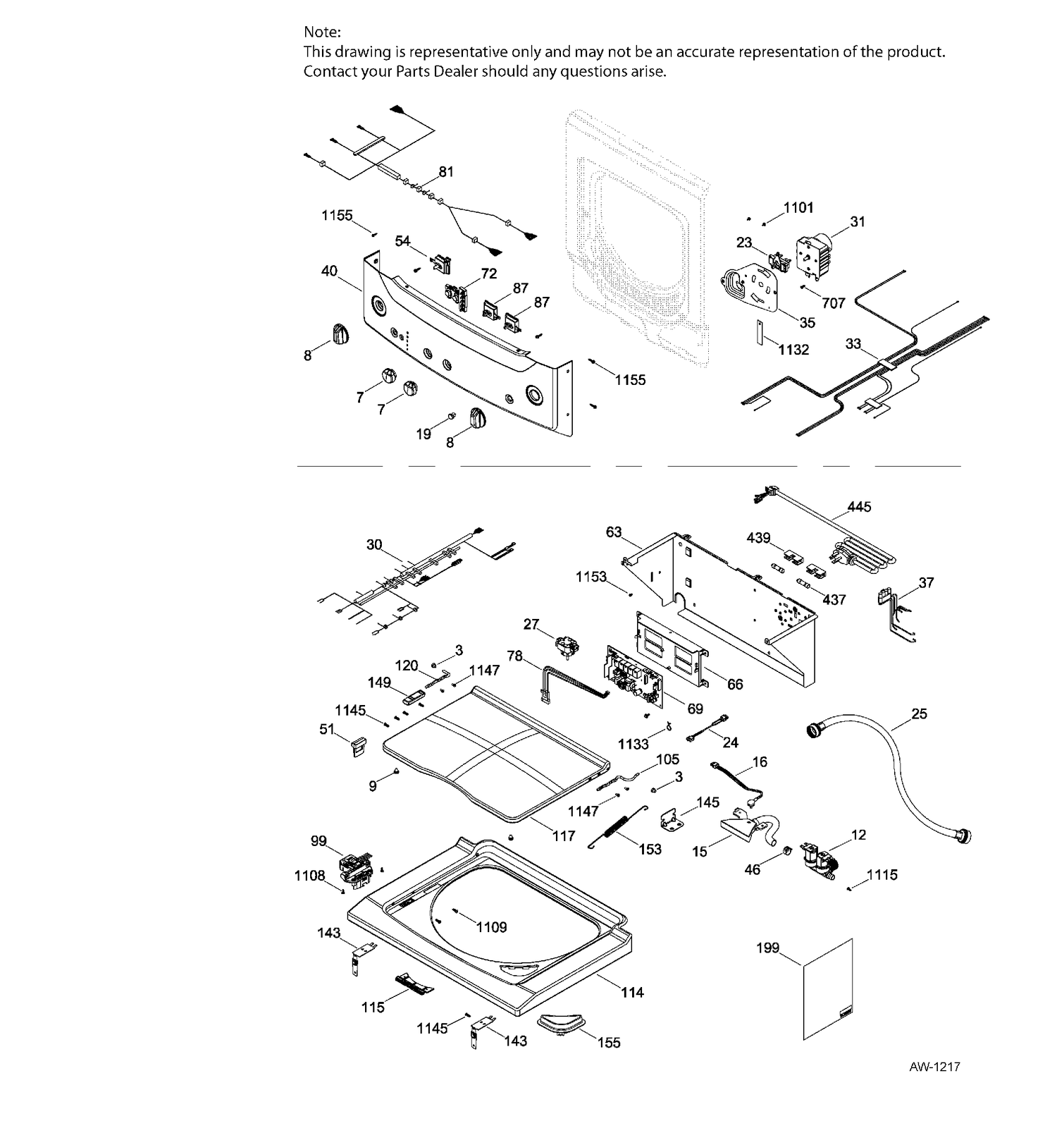 LID & CONTROLS Diagram and Parts List for GUAP270EM2WW  General Electric Dryer