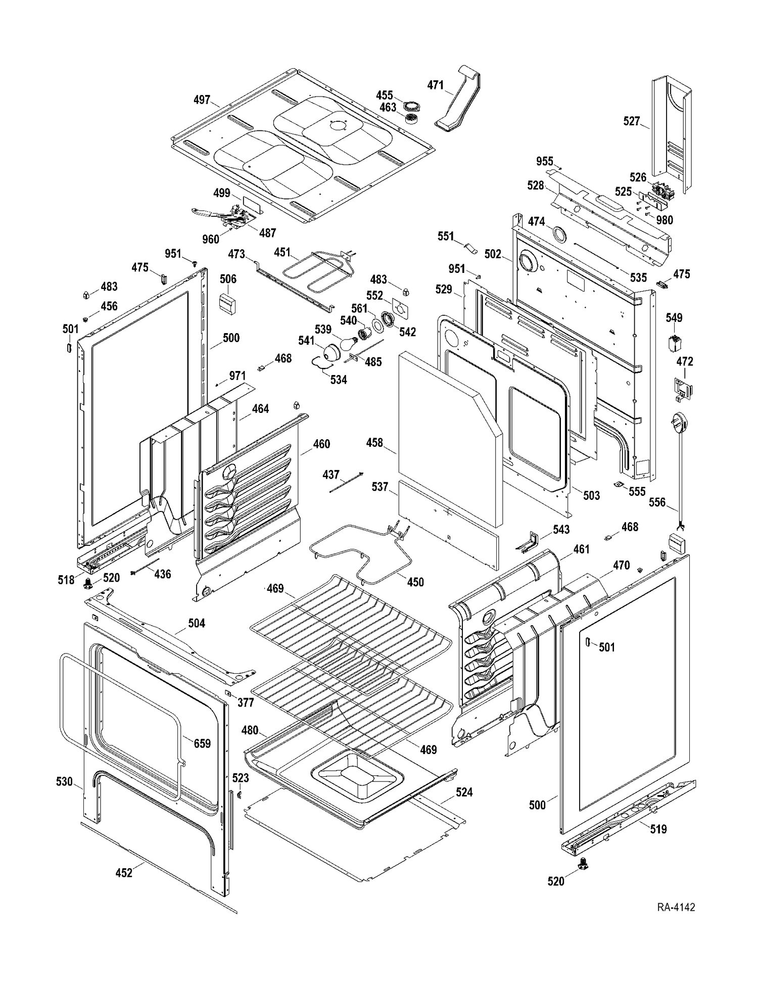 BODY PARTS Diagram and Parts List for JCBP620DT1WW  General Electric Range