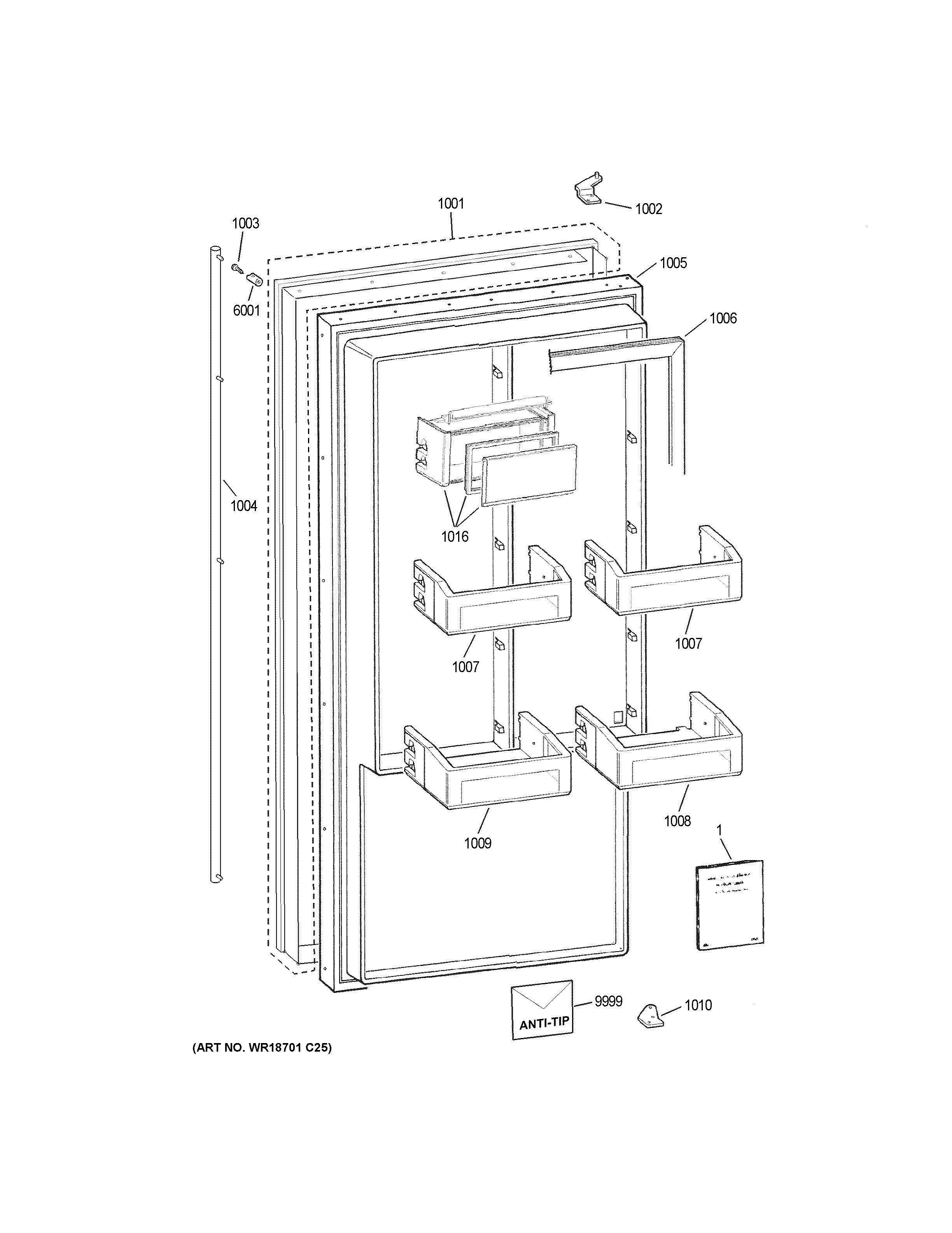 DOOR Diagram and Parts List for ZIRS360NHBLH  General Electric Refrigerator