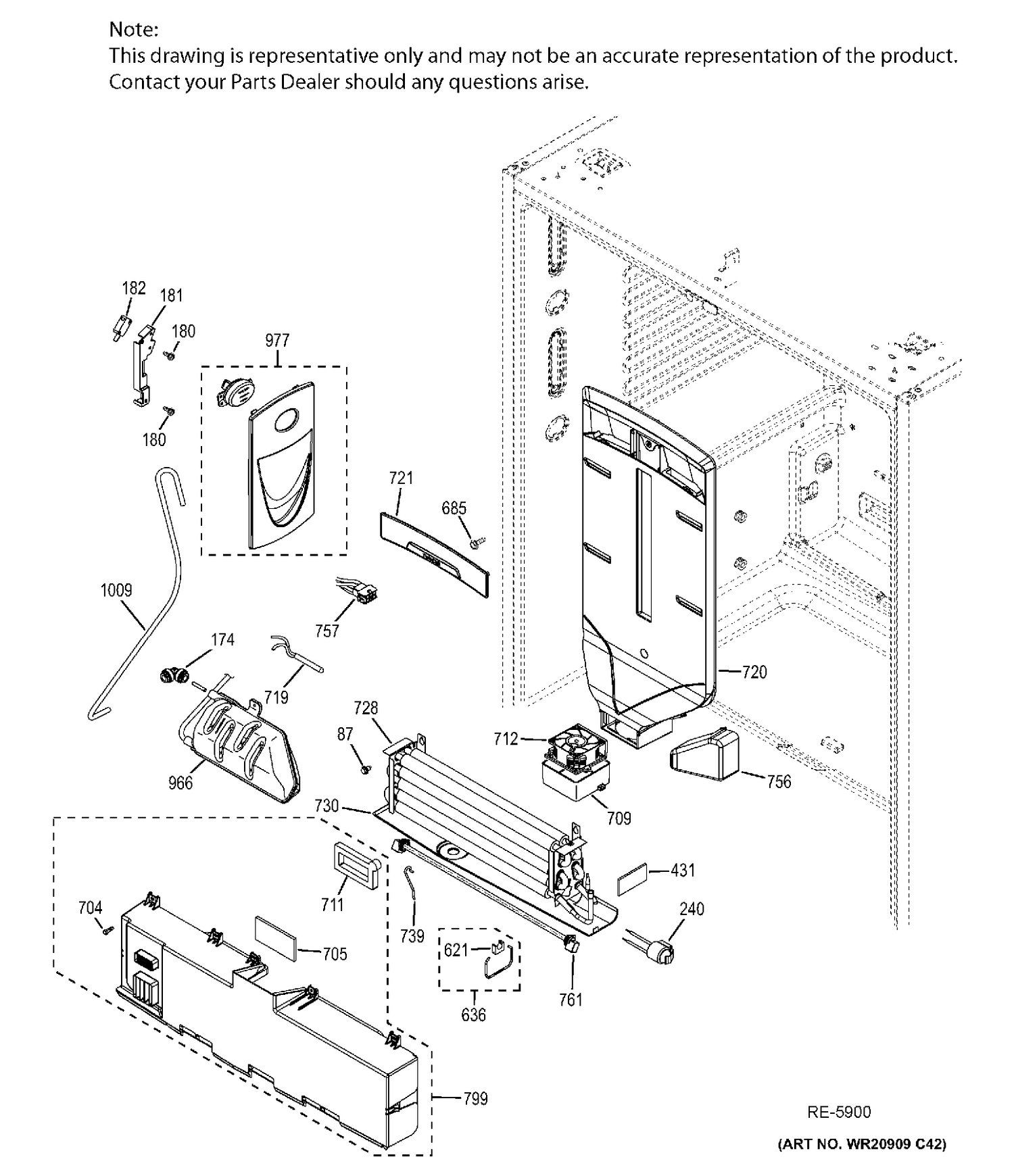 FF SECTION Diagram and Parts List for PWE23KMDCES  General Electric Refrigerator