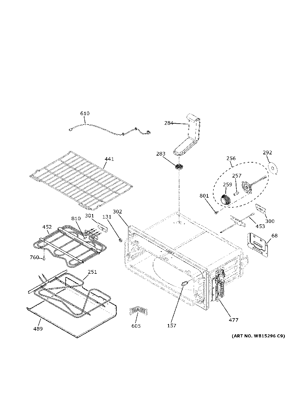 Upper oven Diagram and Parts List for JSS86SP1SS  General Electric Range