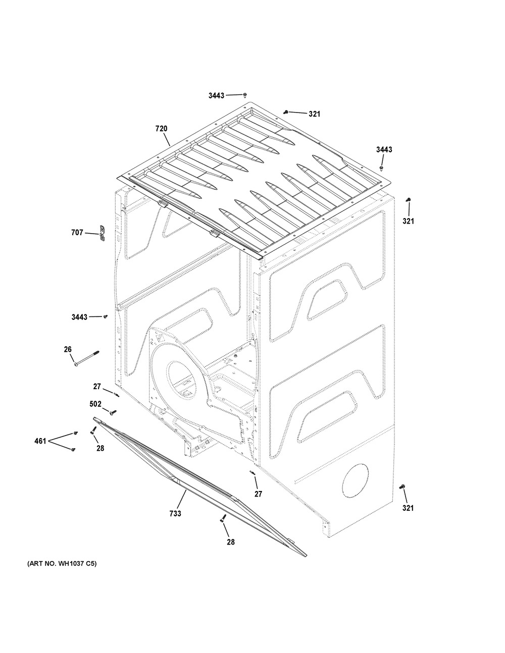 Dryer Cabinet Diagram and Parts List for GUD27EEPV0DG  General Electric Washer Dryer Combo