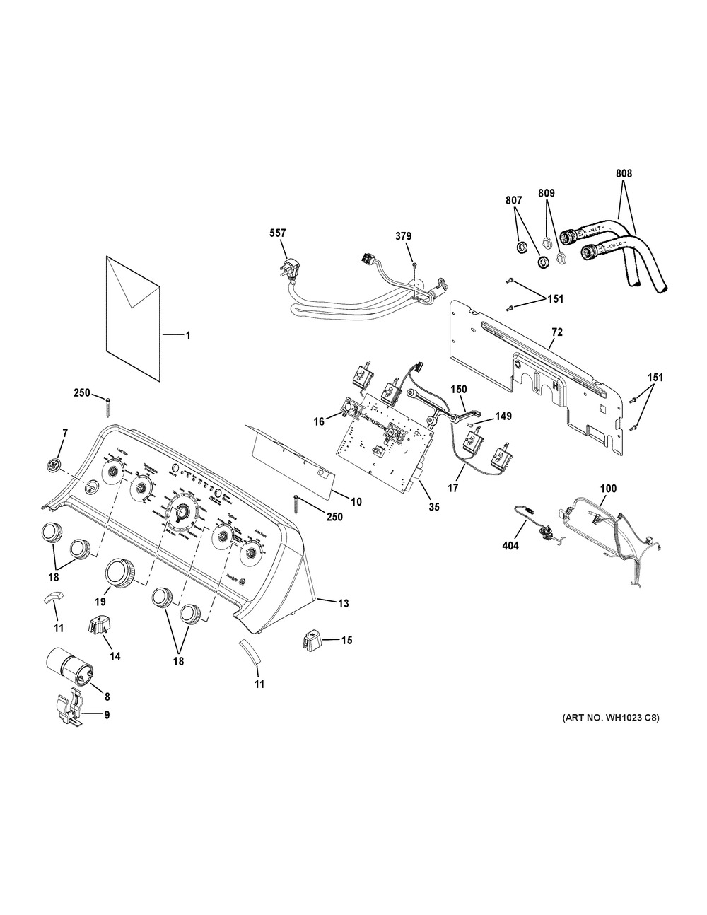 Controls & Backsplash Diagram and Parts List for GTW490ACJ5WS  General Electric Washer