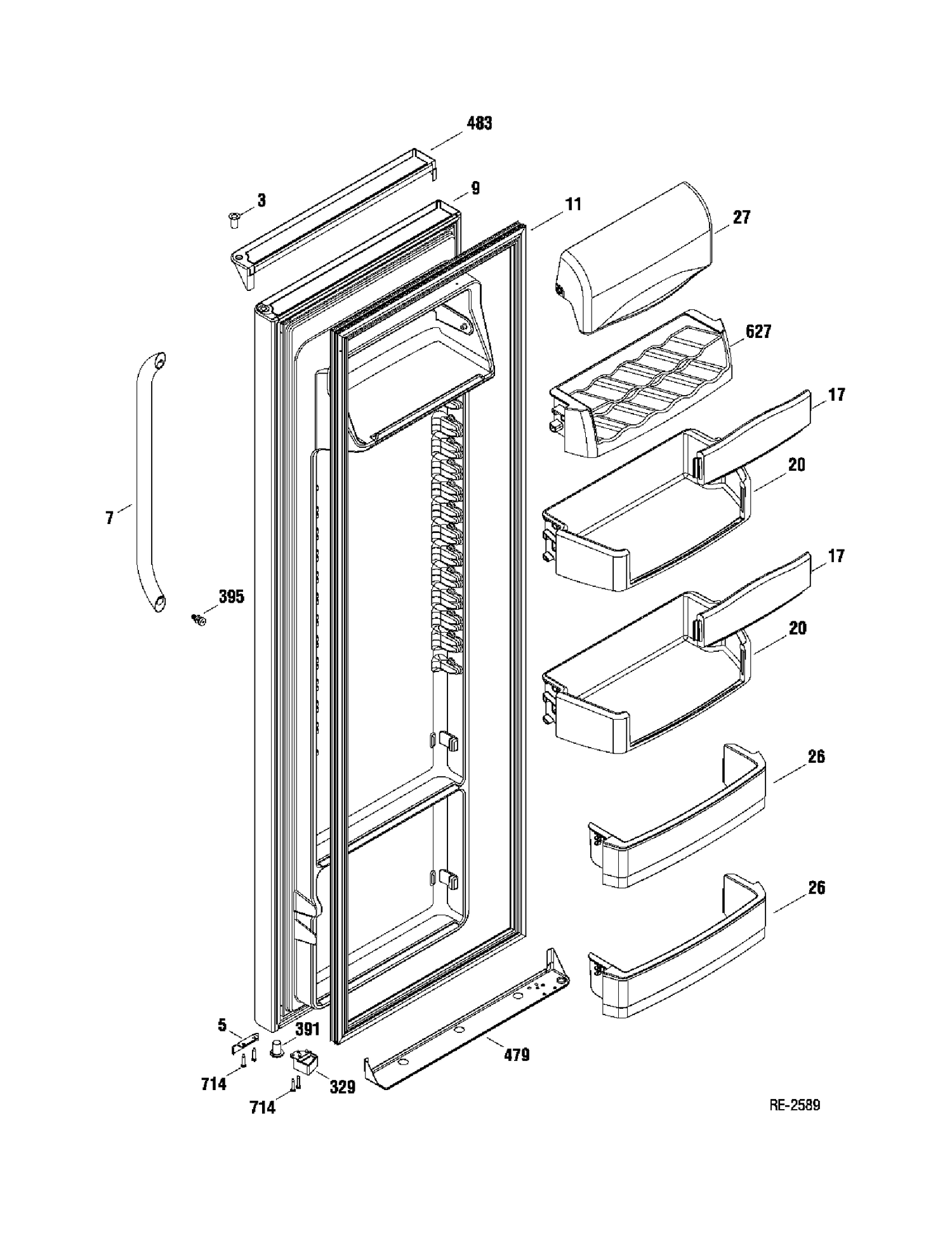 FF DOOR Diagram and Parts List for DSR23USTAGS  General Electric Refrigerator