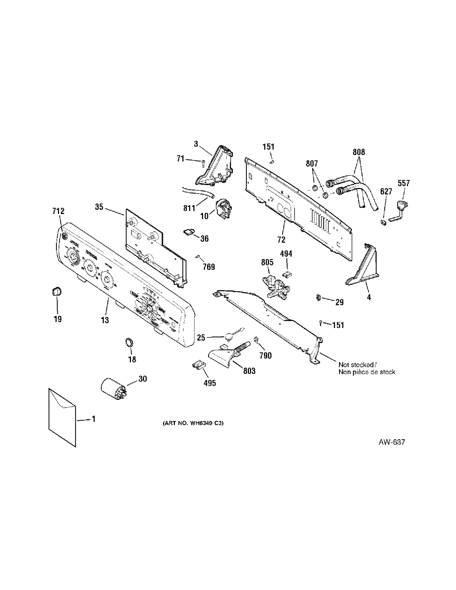 CONTROL PANEL Diagram and Parts List for 57751H0WW  General Electric Washer