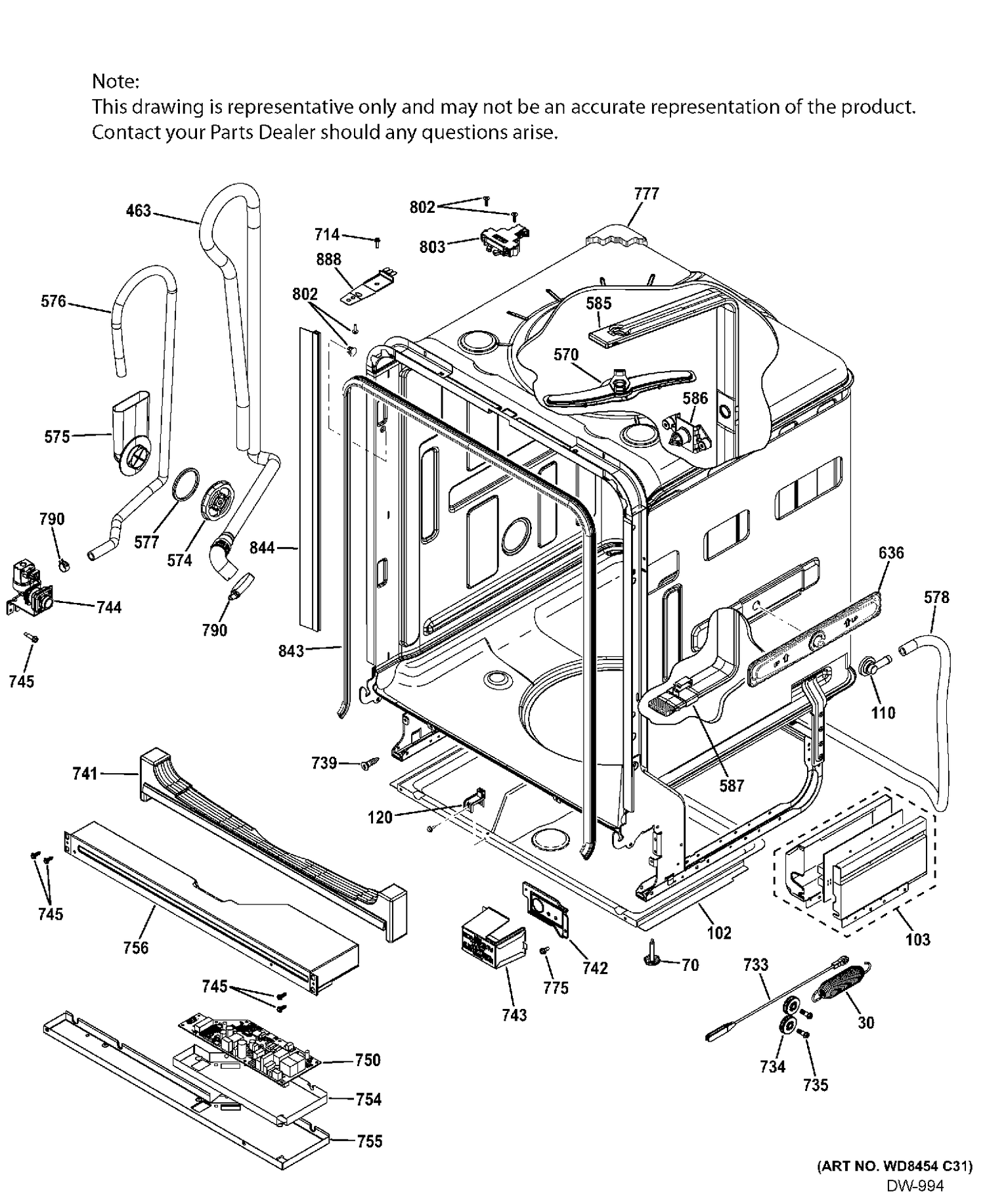 BODY PARTS Diagram and Parts List for ZDT800SPF5SS  General Electric Dishwasher