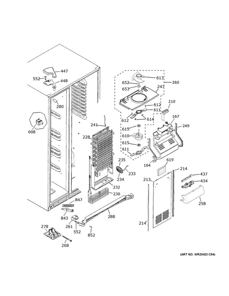 Freezer Section Diagram and Parts List for GZS22DMJWFES  General Electric Refrigerator