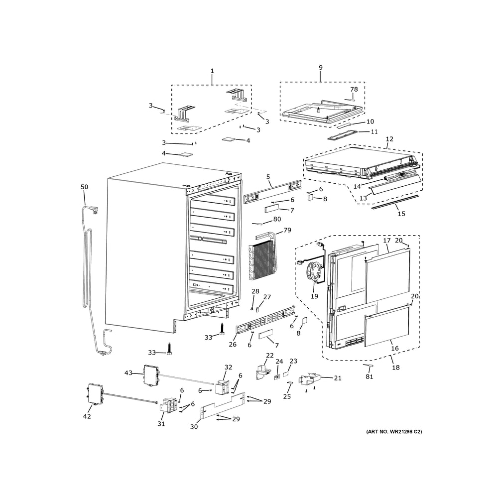 Cabinet Diagram and Parts List for ZIWD24PWBII  General Electric Wine and Beverage Cooler