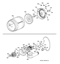 DRUM, HEATER ASSEMBLY, BLOWER & DRIVE ASM. Diagram and Parts List for DCCB330ET0WC  General Electric Dryer