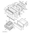 DOOR & DRAWER Diagram and Parts List for JBP95WW2  General Electric Range