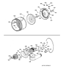 DRUM, HEATER ASM., BLOWER & DRIVE ASSEMBLY Diagram and Parts List for DBLR333ET1AA  General Electric Dryer
