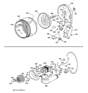 DRUM, DUCT, BLOWER & DRIVE ASM. Diagram and Parts List for DWLR473GT1WB  General Electric Dryer