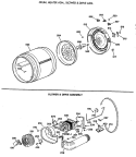 DRUM, HEATER ASM., BLOWER & DRIVE ASM. Diagram and Parts List for BLLR113ET0WB  General Electric Dryer