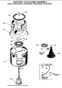 AGITATOR, TUB & PUMP ASSEMBLY Diagram and Parts List for WWC7500FDL  General Electric Washer
