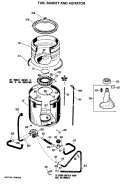 TUB, BASKET AND AGITATOR Diagram and Parts List for WLW3600BBL  Hotpoint Washer