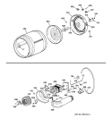 DRUM, HEATER ASM., BLOWER & DRIVE ASSEMBLY Diagram and Parts List for DBLR333ET0WW  General Electric Dryer