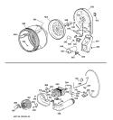 DRUM, DUCT, BLOWER & DRIVE ASM. Diagram and Parts List for BVLR333GV0WW  General Electric Dryer