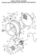 DRUM, MOTOR, BLOWER Diagram and Parts List for DDP1270FAW  General Electric Dryer