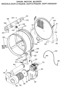 DRUM, MOTOR, BLOWER Diagram and Parts List for DDP1280GAW  General Electric Dryer