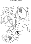 DRUM, MOTOR, BLOWER Diagram and Parts List for DDP1280GBE  General Electric Dryer