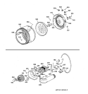 DRUM, HEATER ASM., BLOWER & DRIVE ASSEMBLY Diagram and Parts List for DCLR333EV0WW  General Electric Dryer