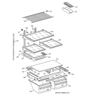 SHELVES & DRAWERS Diagram and Parts List for TBM18GADARWW  General Electric Refrigerator