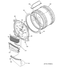 FRONT BULKHEAD, AIR DUCT & DRUM Diagram and Parts List for DDSS475GA0WW  General Electric Dryer
