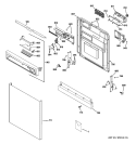 ESCUTCHEON & DOOR ASSEMBLY Diagram and Parts List for PDW8510J01WW  General Electric Dishwasher