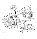 TUB & MOTOR Diagram and Parts List for WCVH6400J0WW  General Electric Washer