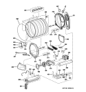 DRUM, BLOWER & MOTOR ASSEMBLY Diagram and Parts List for PTDS855EM0MS  General Electric Dryer
