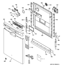 ESCUTCHEON & DOOR ASSEMBLY Diagram and Parts List for GDF570SGD0BB  General Electric Dishwasher