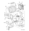DRUM, BLOWER & MOTOR ASSEMBLY Diagram and Parts List for PTDS850EM0WW  General Electric Dryer